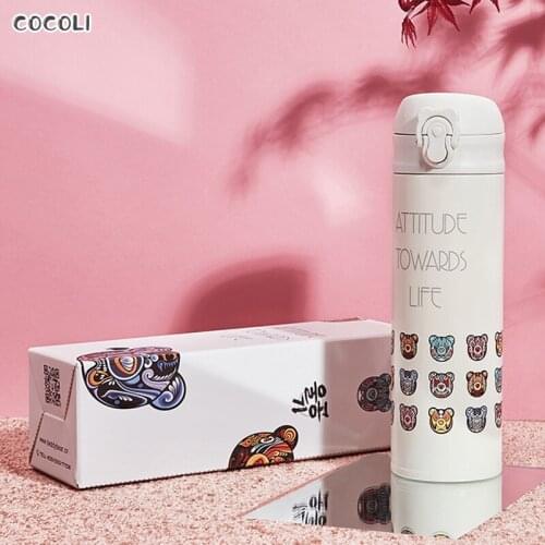 Chinese Style Stainless Steel Facebook Bear Thermos Bottle Vacuum Flask Straight Cup Coffee Mug Travel Portable for Lovers Gift