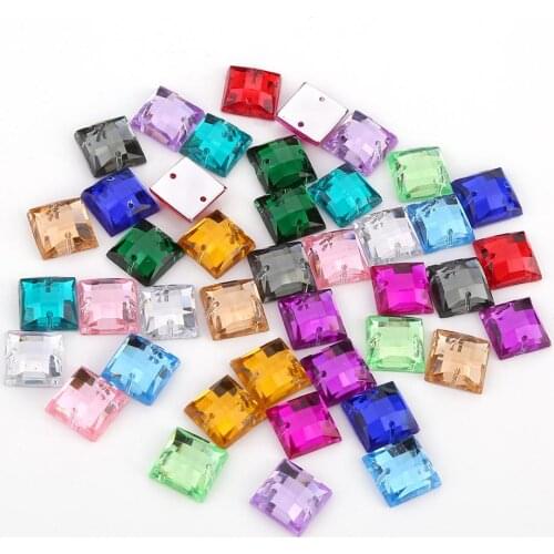 TPSMOC 10mm square shape High quality Acryl sew on rhinestones with two holes Flatback beads diy clothing accessories