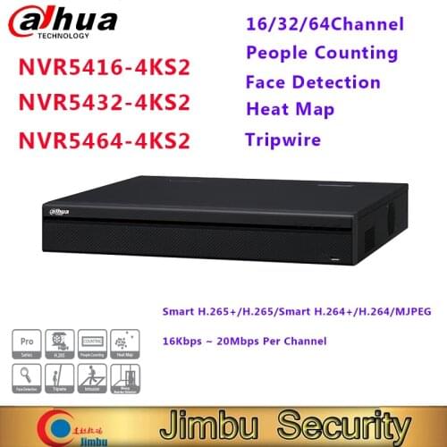 Dahua NVR 4K video recorder NVR5416-4KS2 NVR5432-4KS2 NVR5464-4KS2 16ch/32ch/64ch people counting face detection pro series