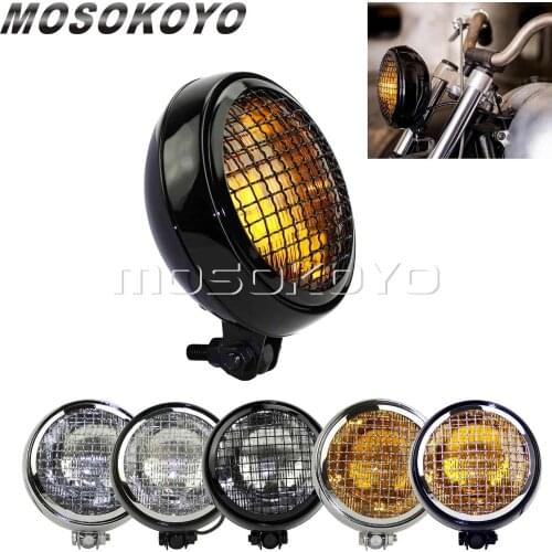5.75" Vintage Headlight Sealed Beam Mesh Grill Guard Headlamp for Harley Cafe Racer Scrambler Triumph Chopper