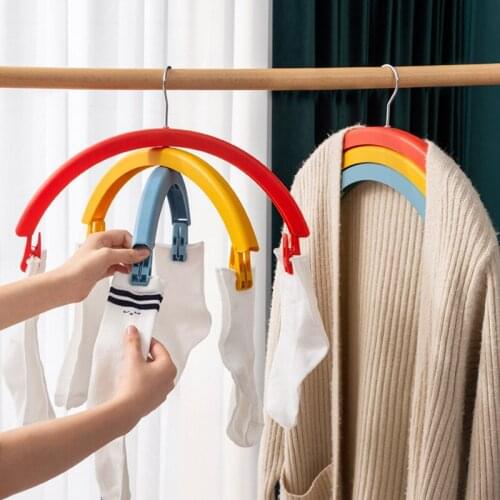 Rainbow rotating clothes rack multifunctional three-layer bed sheet drying rack seamless wideshoulder clothes hanger with clip
