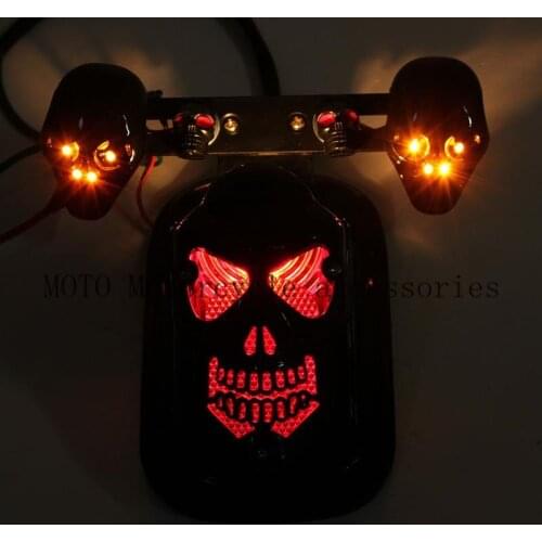 Motorcycle Black Skull Yellow Turn Signal Lamp Red Brake Tail Light For Harley Chopper Skull Turn Signal Rear Brake Tail Light