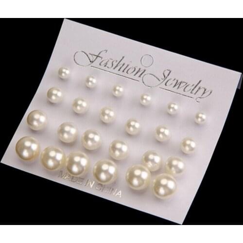 24pcs=12 Pairs Faux Pearl Round Ball Earrings Set Womens Fashion Charming Ear Stud