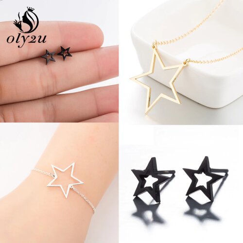 Oly2u Star Stud Earrings Stainless Steel Earrings For Women Fashion Ear Jewelry Hollow Out Star Earrings boucle d'oreille femme
