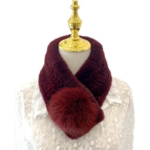 Women Winter Fur Scarf Real Rex Rabbit Fox Fur Pompom Neckerchief Handmade Fluffy Super Soft 16Colors