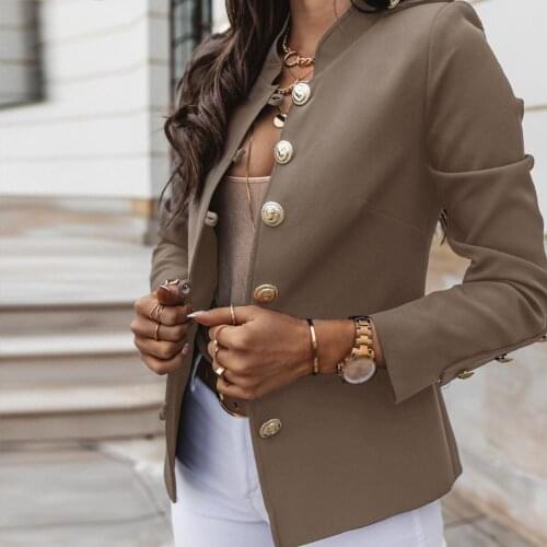 Women Warm Winter Stand Collar Long Sleeve Solid Color Slim Coat Jacket Blazer Slim breasted Blazer Jacket