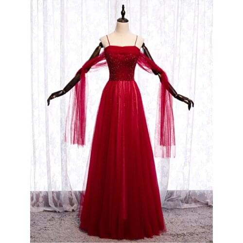 Burgundy Evening Dress Abendkleider 2020 Fashion A-line Formal Dress Lace Up Back Evening Dresses Long Dress Robe De Soiree