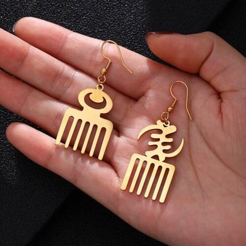 Gold Silver Color African Symbol Earrings Gold Color & Stainless Steel Material Adinkra Gye Nyame Earrings Ethnic Jewelry Gifts
