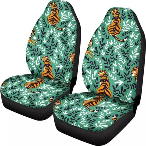 2PCS Car Seat Covers Cartoon Cute Tiger Print Seat Cover Set Universal Size for Most Auto Seat Cushion