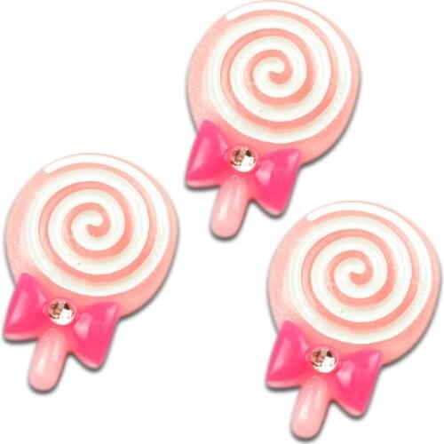 20Pcs Pink Lollipop Resin Decoration Crafts Beads Frame Flatback Cabochon Scrapbook DIY Embellishments Accessories
