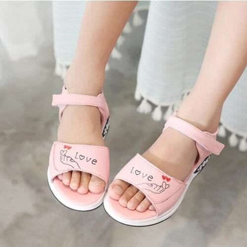2020 Fashion Kids Summer Shoes Little Girls Sandals Big Children Princess Letter Sandals 3 4 5 6 7 8 9 10 11 12 Year Old