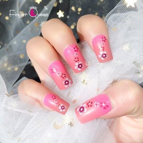24pcs Box Nail Stickers White Halloween Press On Nails Design Man-Made Acrylic French Exquisite Beauty Flower Pink