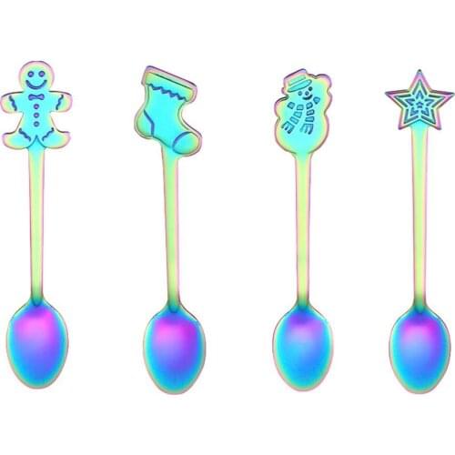 4 Pcs Christmas Spoons Fashion Stainless Steel For Coffee Tea Spoons Dessert Spoons Teaspoon Tableware Kitchen Tools Hot Sale