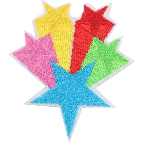 5PCS Five-pointed Star Rainbow Embroidery Iron on Patches Applique Clothing Accessories Jeans Decoration for T-shirt Backpacks