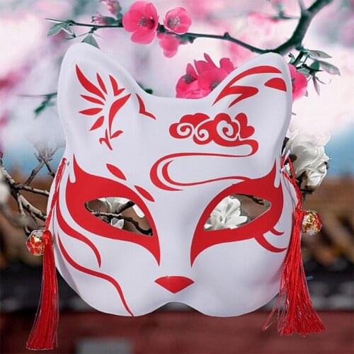 Anime Demon Foxes Mask Hand-painted Japanese Mask Half Face Mask Festival Ball Kabuki Kitsune Masks Cosplay Prop
