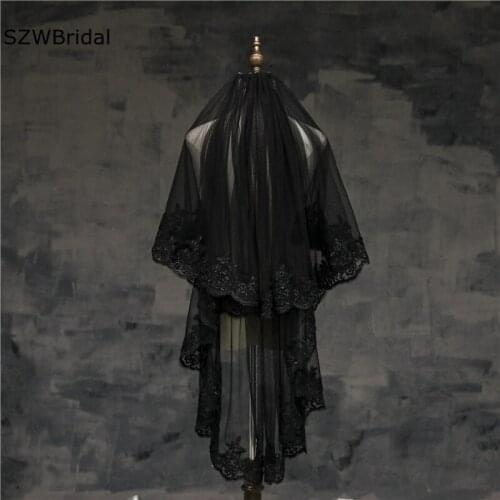 Free Shipping Black veil brides Wedding accessories 2021 Lace Edge Welon velos de novia Sexy bridal veils sposa