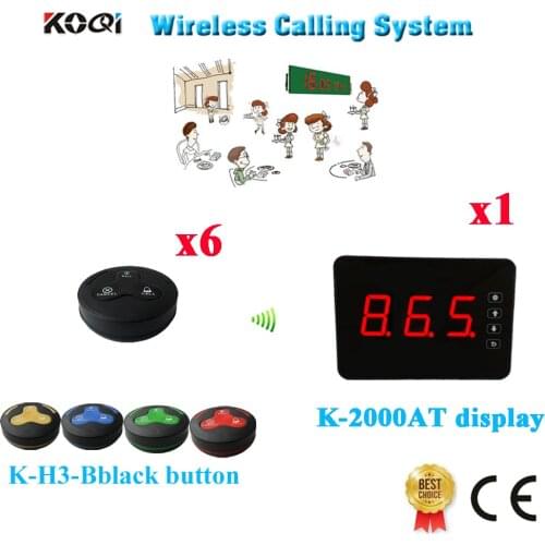 Wireless Restaurant Table Bell System Mini Touch Display Receiver With 3keys Call Button For Hotel (1 display+6 call button)