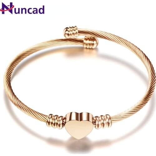NUNCAD Stainless Steel Wire Braided Bracelet All Titanium Steel Heart Bracelet Rose Gold Women of Fashion Bracelet