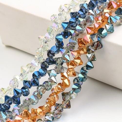 95pcs/lot Faceted Bicone Beads With Horizontal Hole 6mm Austria Glass Plated Beaded for Crystals Jewelry Making DIY Accessories