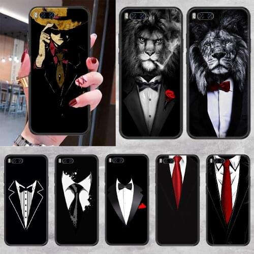 Black Man Suit Tie Phone case For Xiaomi Mi Max Note 3 A2 A3 8 9 9T 10 Lite Pro Ultra black pretty bumper 3D waterproof luxury