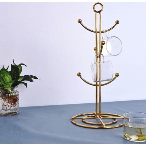 Coffee Cup Holder Golden Mug Holder Dining Table Kitchen Storage Rack Tree Cup Holder Hanging Drain Cup Holder