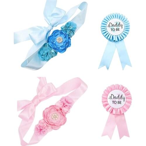 2 Meters Long Three Pearls Blue Rose Belt Daddy To Be English Art Letter Corsage Suit Baby Shower Birthday Party Decoration QM02