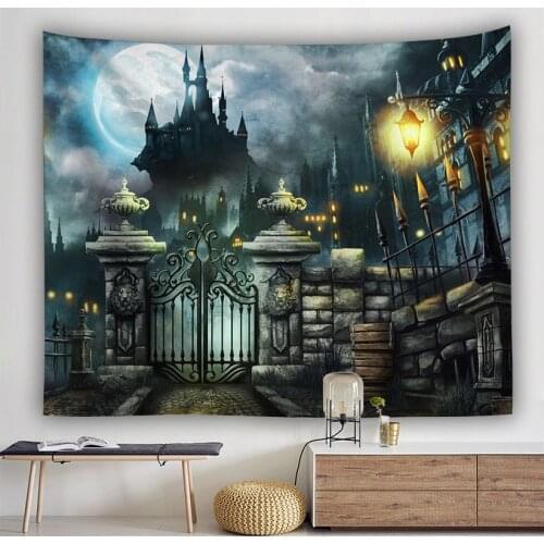 Halloween Tapestry Cute Cartoon Style Pumpkin Bat Ghost Witch Tapestry Wall Hanging Decor for Home