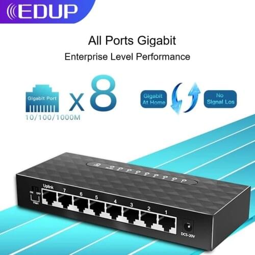 EDUP 10/100/1000Mbps Ethernet Switch 8 Ports LAN Hub RJ45 EP-SG7810 Build-in Loop-back Switch RTL8370N Chipset