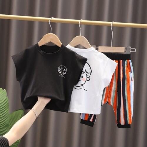 1-5years Baby Boy Clothes Set Infant Kids Cute Boy Print T-shirt +Color Striped Pants Summer Toddler Girls Hip Hop Outfits