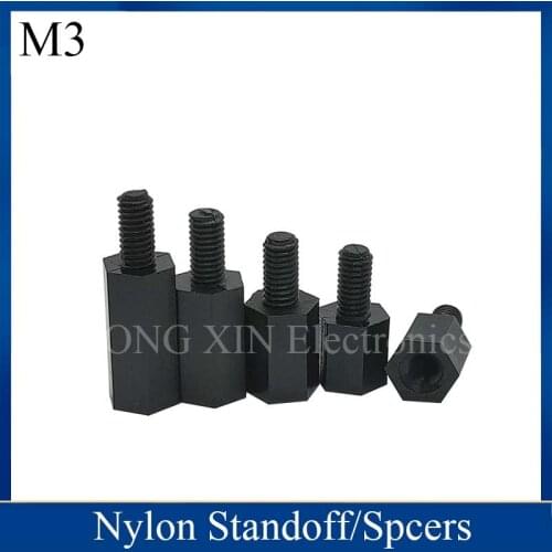 M3*5/6/8/9/10/11/12/15/16/18/20/22/24/25/28/30/32/35/38/40/45/50+6 Black Nylon Standoff Spacer Standard M3 Male-Female