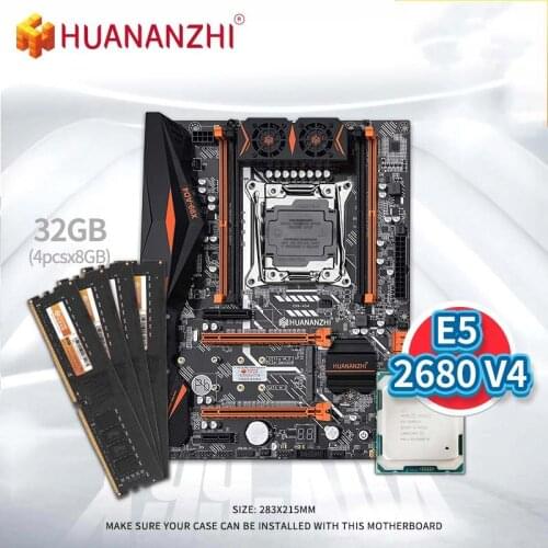 HUANANZHI X99 AD4 Motherboard with Intel XEON E5 2680 V4 with 4*8G DDR4 NON-ECC Memory Combo Kit Set NVME NGFF SATA USB 3.0