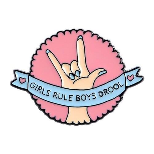 I Love You Gesture Metal Enamel Brooch Sweet Pink Girl Rule Round Badge Pin Fashion Glamour Dress Backpack Jewelry Gift