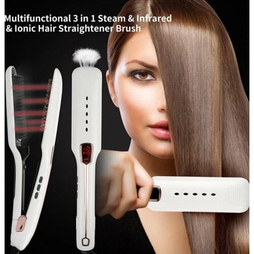 Multi Functional 3 in 1 Steam Hair Straightener Brush Infrared Ionic Hair Comb Electric Ceramic Vapor Hair Flat Iron Curler
