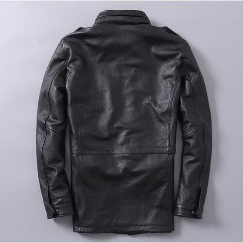 2021 Black Men Military M65 Leather Jacket Plus Size XXXXXL Genuine Thick Cowhide Long Russian Winter Safari Natural Coat