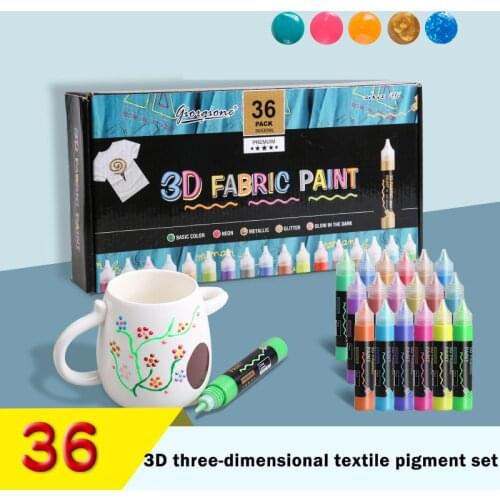 Dope-Dyed 3D Fiber Permanent Fabric Paint Set 24/36 Colors 30ml Textile Acrylic Paints for Diy Clothes Canvas Bags Waterproof