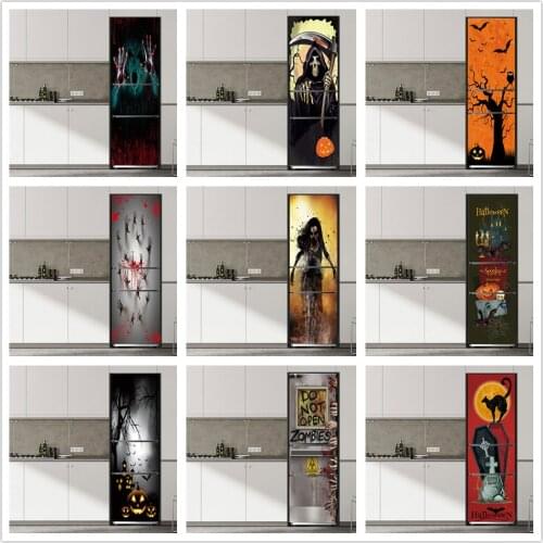 60x180cmPumpkin Bat Blood Hand Fridge Sticker Halloween Decoration Wallpaper Adhesive Poster For Kitchen Refrigerator Home Decor
