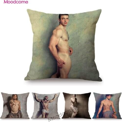 Nude Male Art Muscle Jock Sexy Hunk Hot Man Guy LGBT Right Gay Home Decorative Sofa Throw Pillow Case Linen Car Cushion Cover