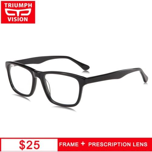 TRIUMPH VISION Glasses Prescription Acetate Frame Black Square Computer Eyeglasses Anti Blue Ray Glasses Diopter Myopia Glasses