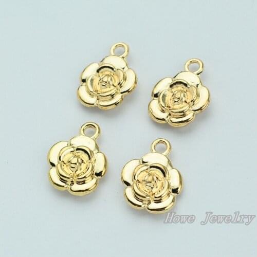 Wholesale 55 pcs Alloy Gold-color Jewelry Flower Pendants charms for bracelet necklace DIY jewelry making JC-648