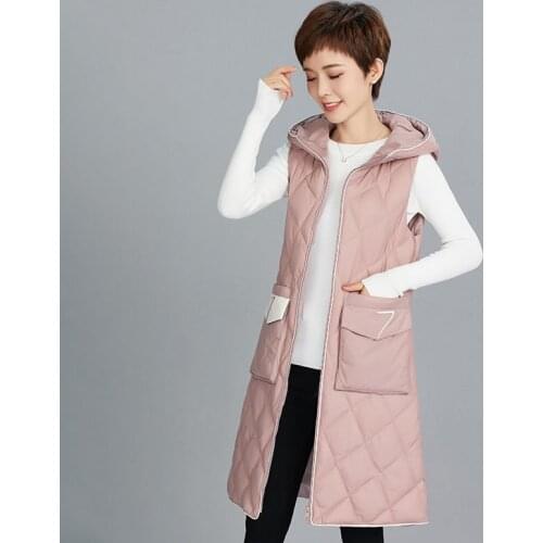 2021 Autumn Winter New Big Pocket Ladies Vest Cotton-padded Jacket Fashion Diamond Plaid Warm Hooded Sleeveless Parka e355
