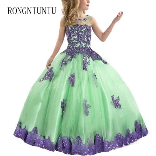 2019 New First Communion Princess Custom Made Red Appliques Champagner Tulle Ball Gown Flower Girls For Party Prom And Wedding