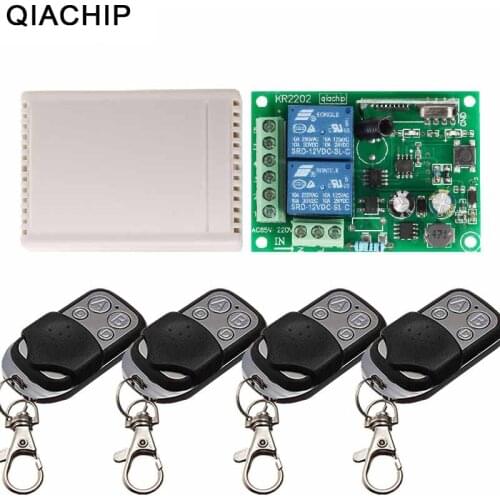 QIACHIP 433 Mhz Wireless Remote Control Switch AC 85V 110V 220V 2CH Relay Receiver Module & RF 433Mhz 4 button Remote Controls