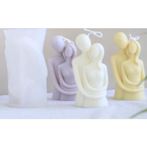 Nordic Style Couple in Hug Statue Silicone Candle Mold for DIY Handmade Epoxy Resin Aromatherapy Candle Plaster Ornaments Mold