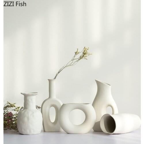 Nordic Simplicity Flower Vase Abstract Ceramic Vases Flowers Arrangement White Porcelain Craft Plant Pots Living Room Decoration