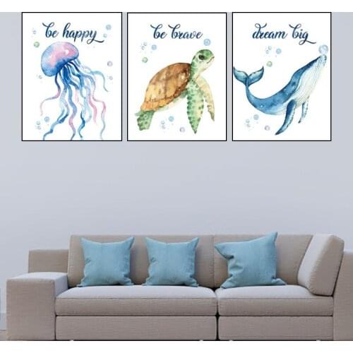 Nordic Simple Marine Animal Decoration Canvas Painting Childrens Kindergarten Frameless Painting Turtle Whale Figure Model