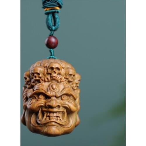 Green sandalwood Ebony 5cm Buddha Skeleton head Wood Statue Office Decoration Feng Shui Real Wood Mascot Collection