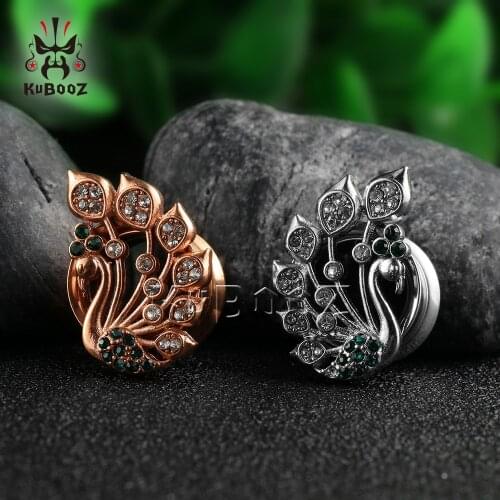 New Peacock Shape Stainless Steel Ear Piercing Plugs Ear Gagues Stud Tunnels Beauty Gift For Women Fashion Style Wholesale