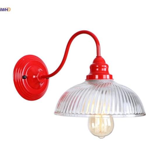 IWHD Glass Vintage Retro LED Wall Light Fixtures Red Metal Loft Industrial Vintage Wall Sconce Edison Wandlampen Home Lighting