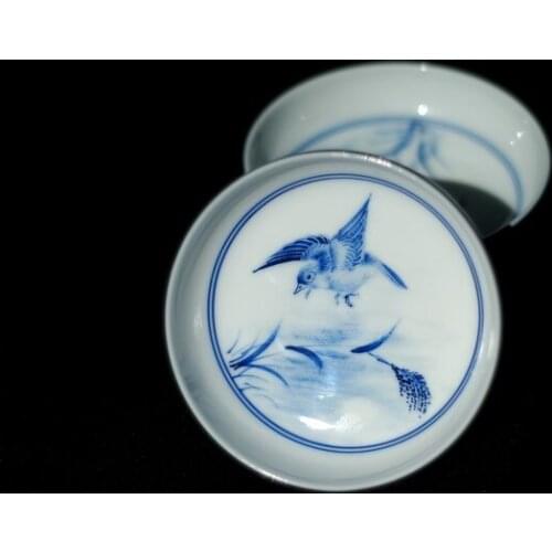 Inner Blue and White Paiting Outer Sacrifice Blue Glaze Landscape Pu 'er Cup Handmade Ceramic Kung Fu Tea Set Special Offer