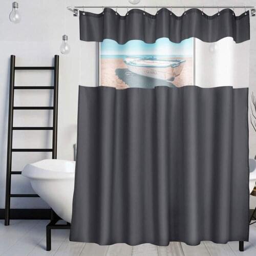 UFRIDAY Waterproof Shower Curtain with Let Light Mesh Screen Charcoal Grey Fabric Bath Curtains for Bathroom Cutain with Window